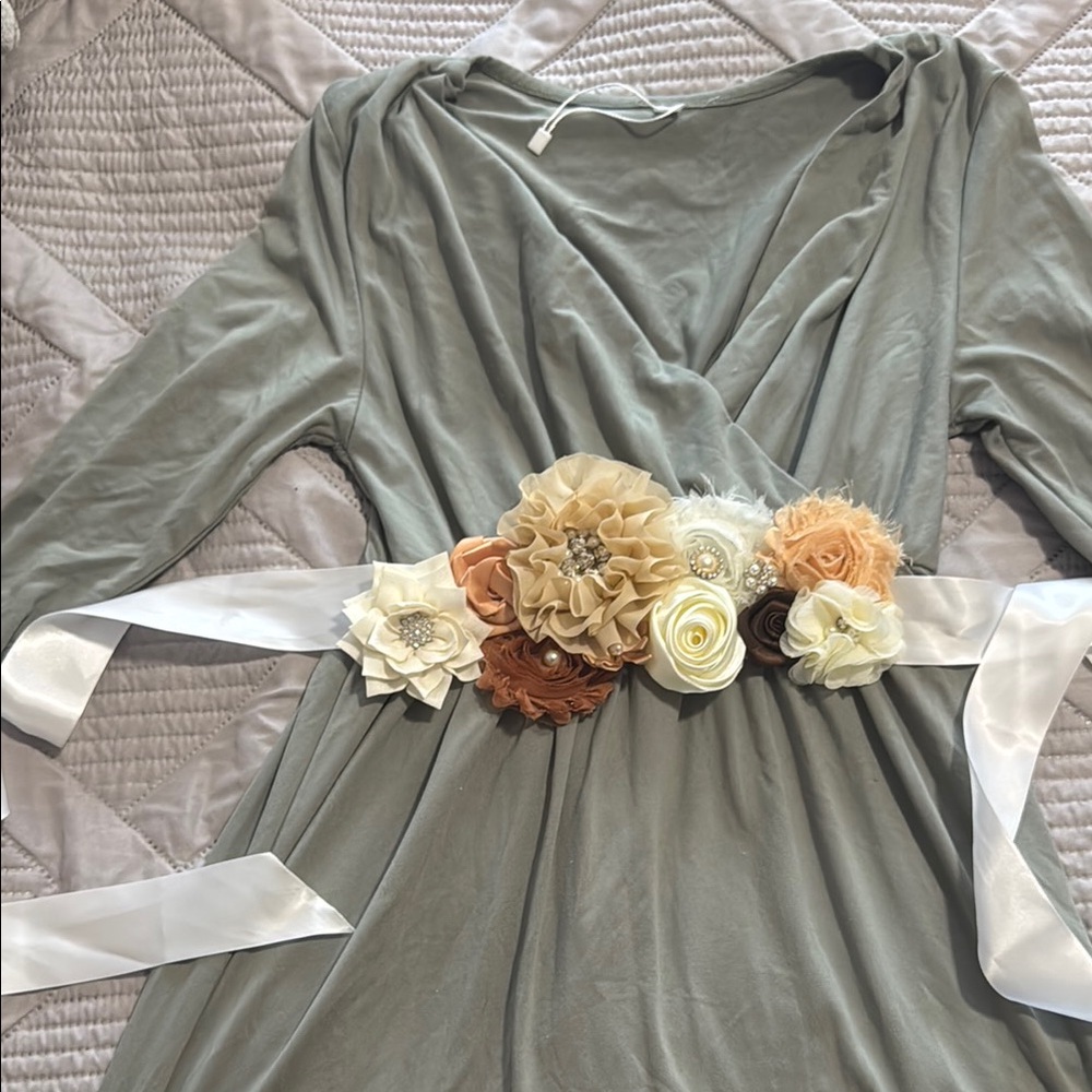 Maternity Dress with Floral Belt
